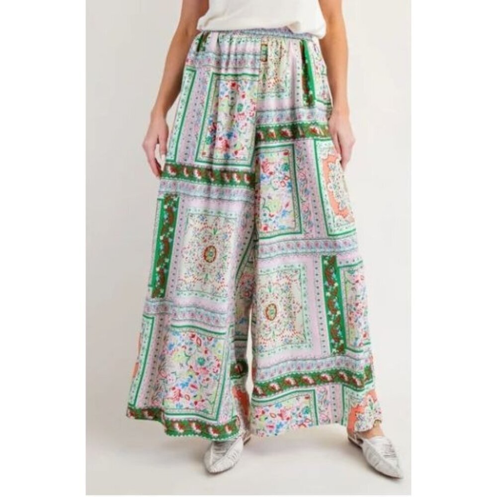 Easel Scarf Wide Leg Pull On Elastic Waist Boho Pants Size Medium NWT